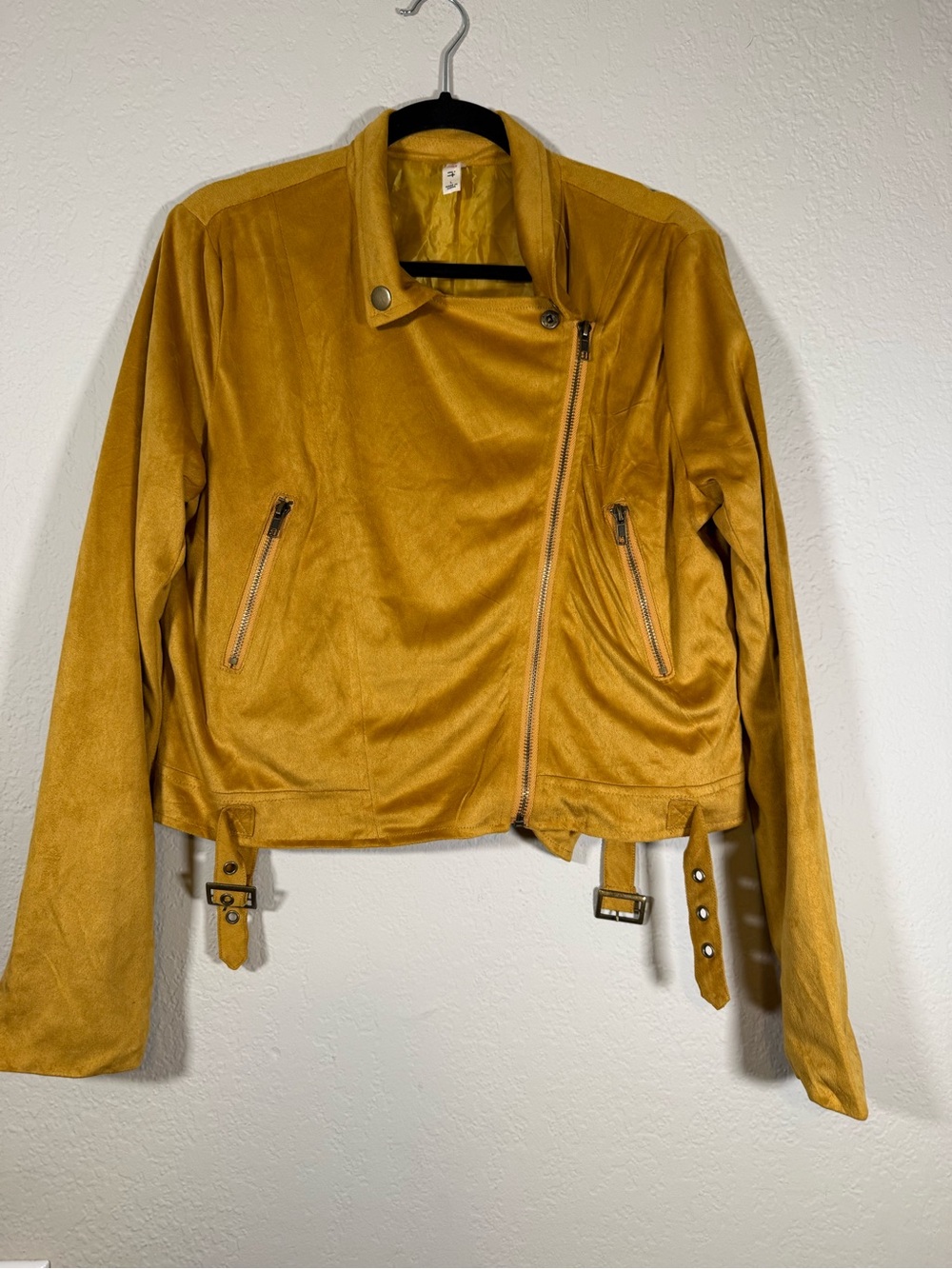 Women’s Mustard Yellow Moto Jacket Suede Large - Picture 3 of 10